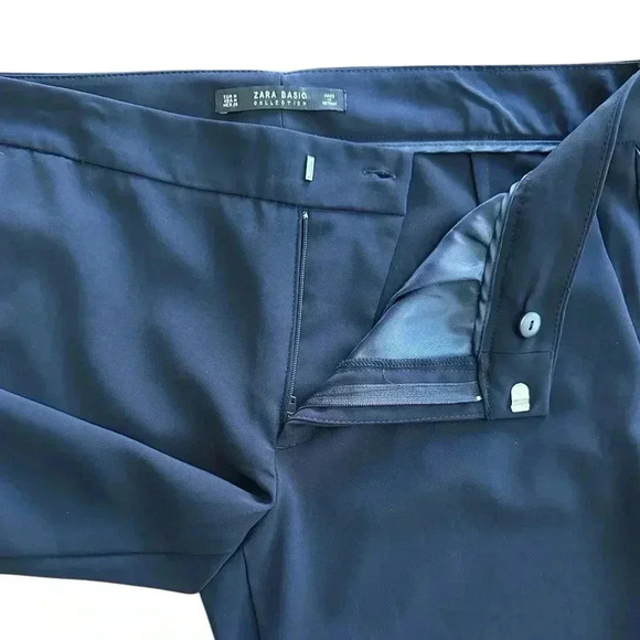 NWT Zara Pants Trousers Navy Blue Size Medium Ruffle Office Work Interview - Picture 2 of 9